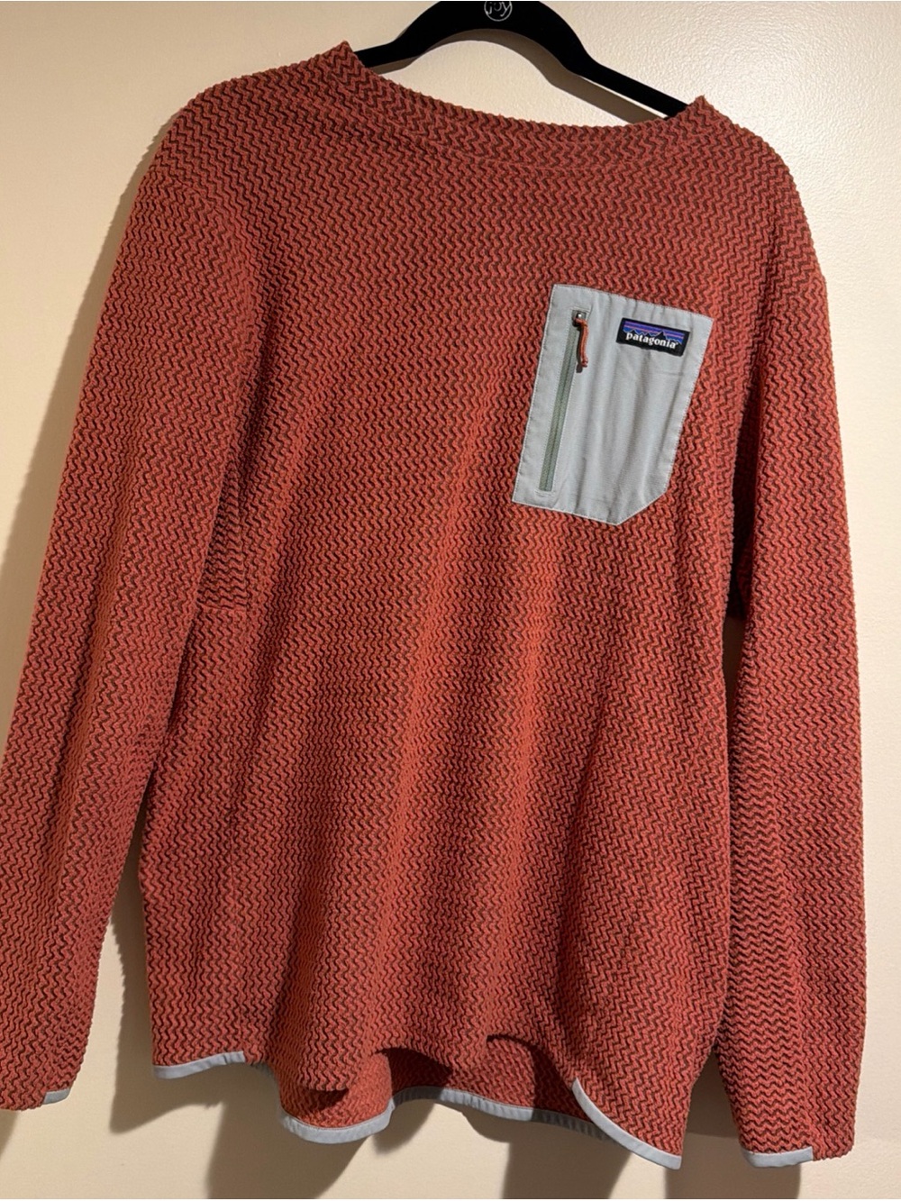 Patagonia R1 Air Men's Rust Knit Sweater with Contrast Chest Pocket